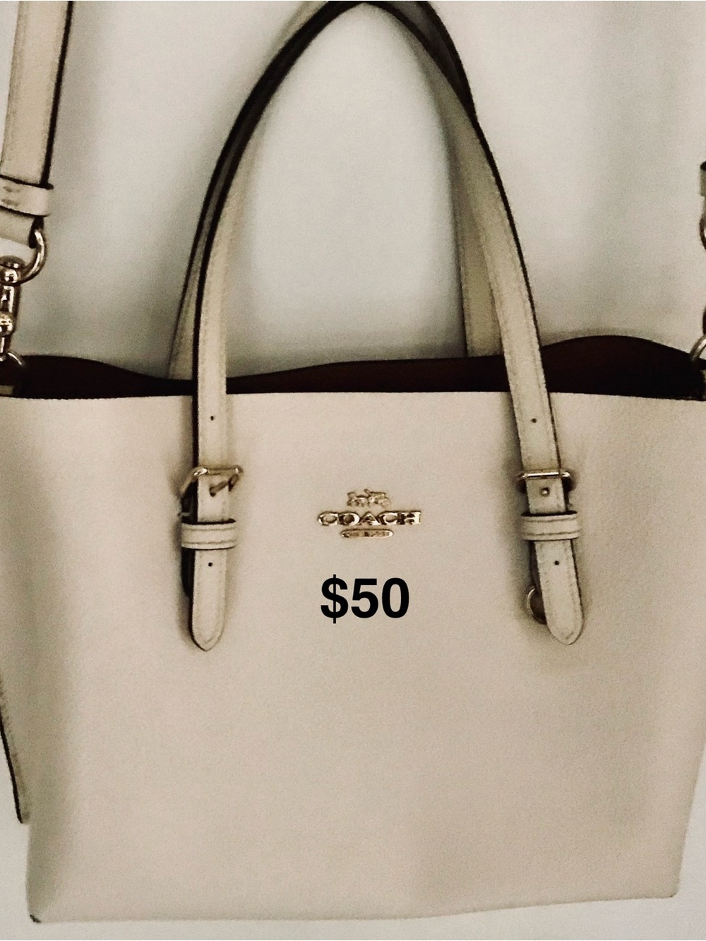 Coach Cream Leather Tote with Tan Interior Trim